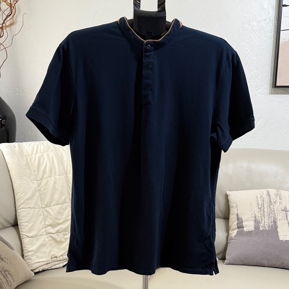 Zara Navy Polo with Brown Trim